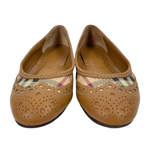 Burberry Haymarket Brogue Nova Check Ballet Flats Tudor Brown Size 37.5 - Picture 2 of 9